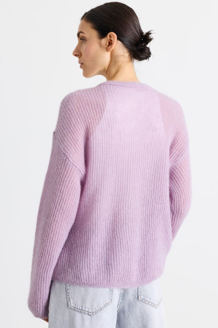Cardigan aus Mohair in Rippstrick - LILA - Intrend - 4