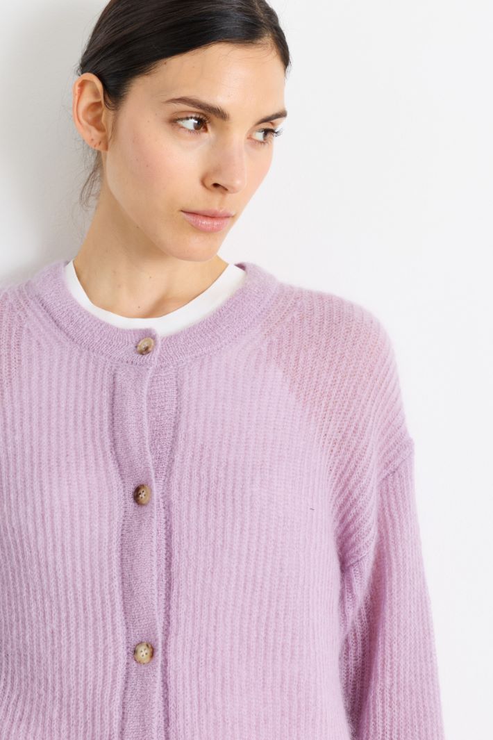 Cardigan aus Mohair in Rippstrick - LILA - Intrend - 3