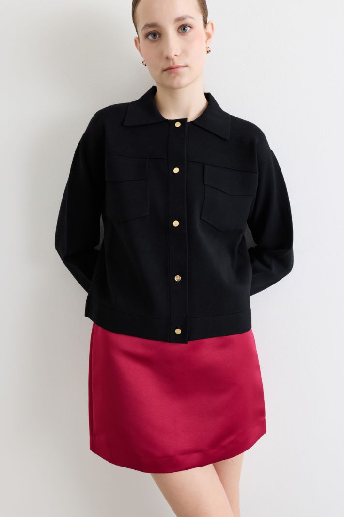 Boxy patch-pocket cardigan - BLACK - Intrend - 3