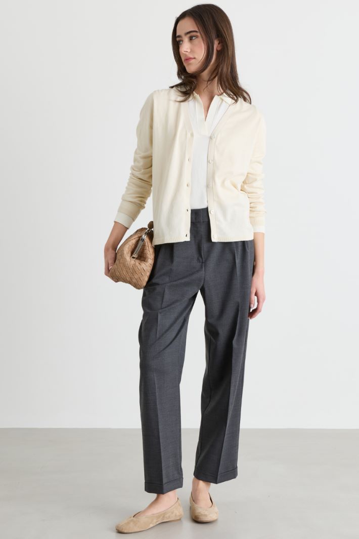 Button-Front V-Neck Cardigan - WHITE - Intrend