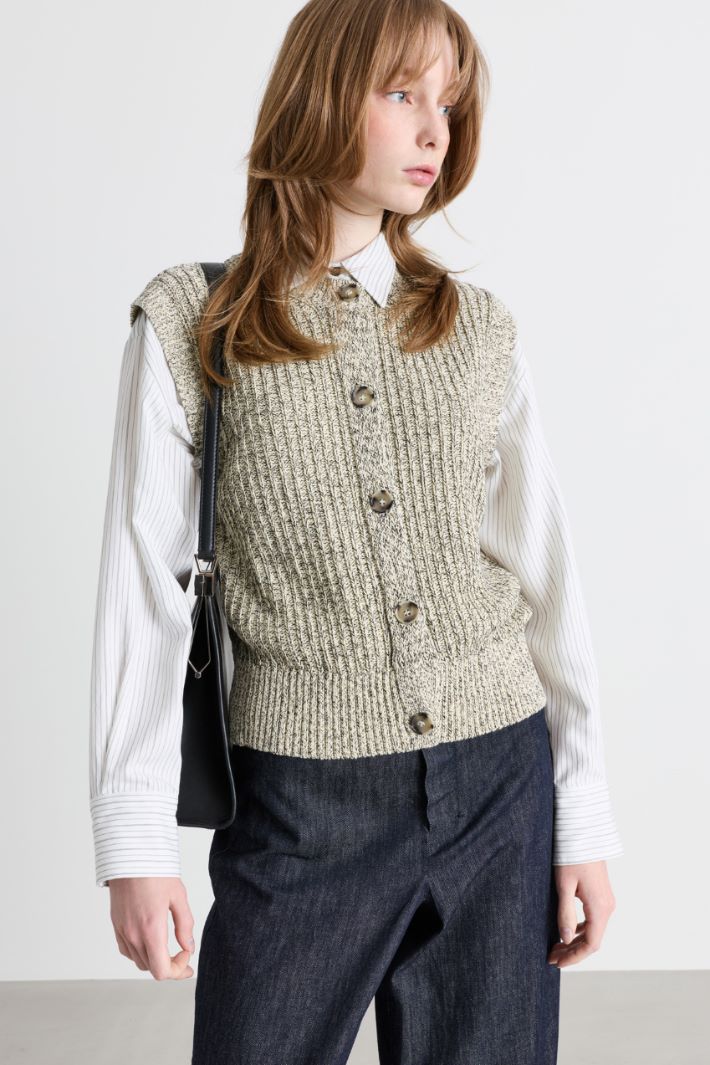 Gilet mouliné côtelé - GRIS - Intrend - 2