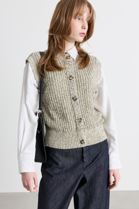 Marl Rib-Knit Waistcoat - Intrend