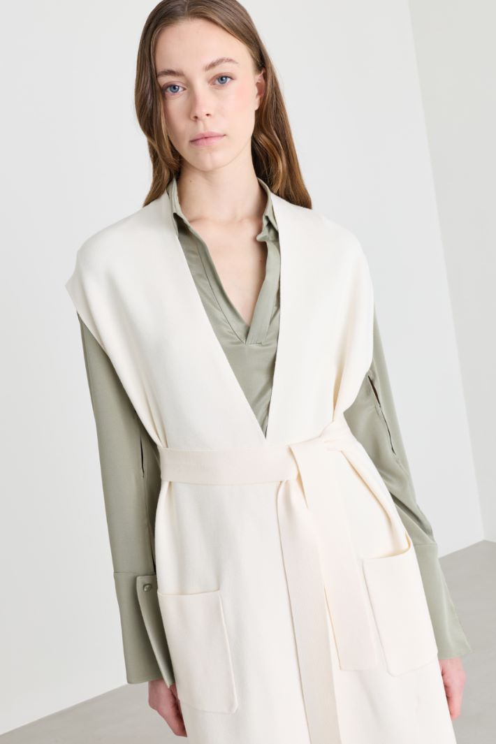 Gilet lungo con cintura - BIANCO - Intrend - 3