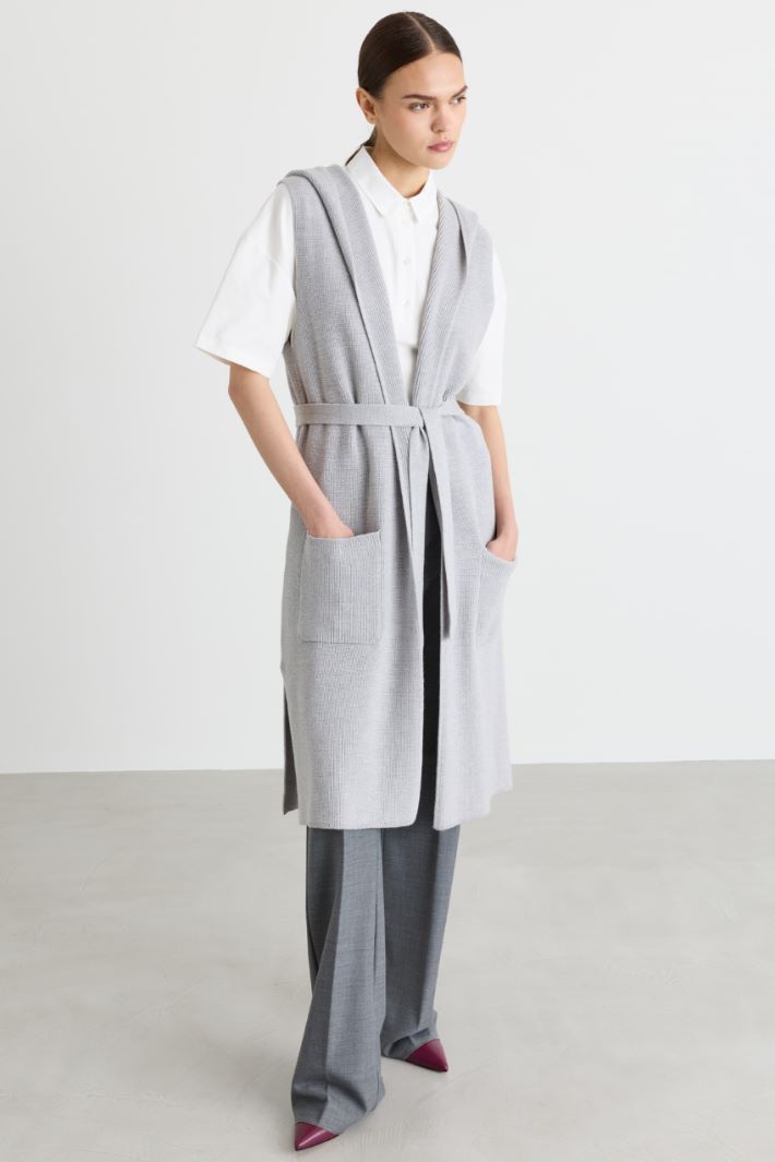 Longline knitted gilet - GREY - Intrend - 2