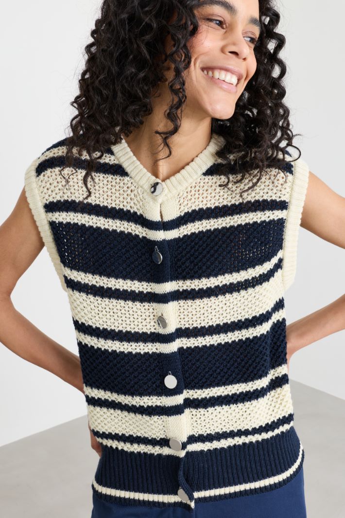 Knitted waistcoat - BLUE WHITE - Intrend - 3