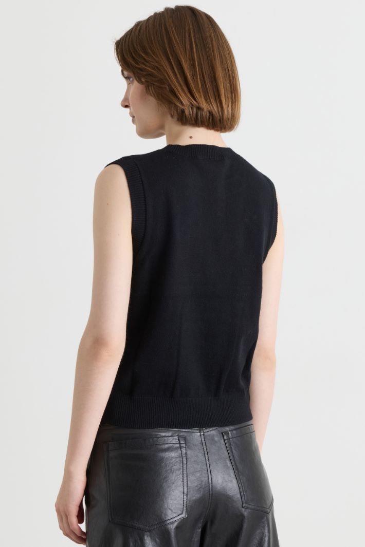 Flower-appliqué gilet - BLACK - Intrend - 4
