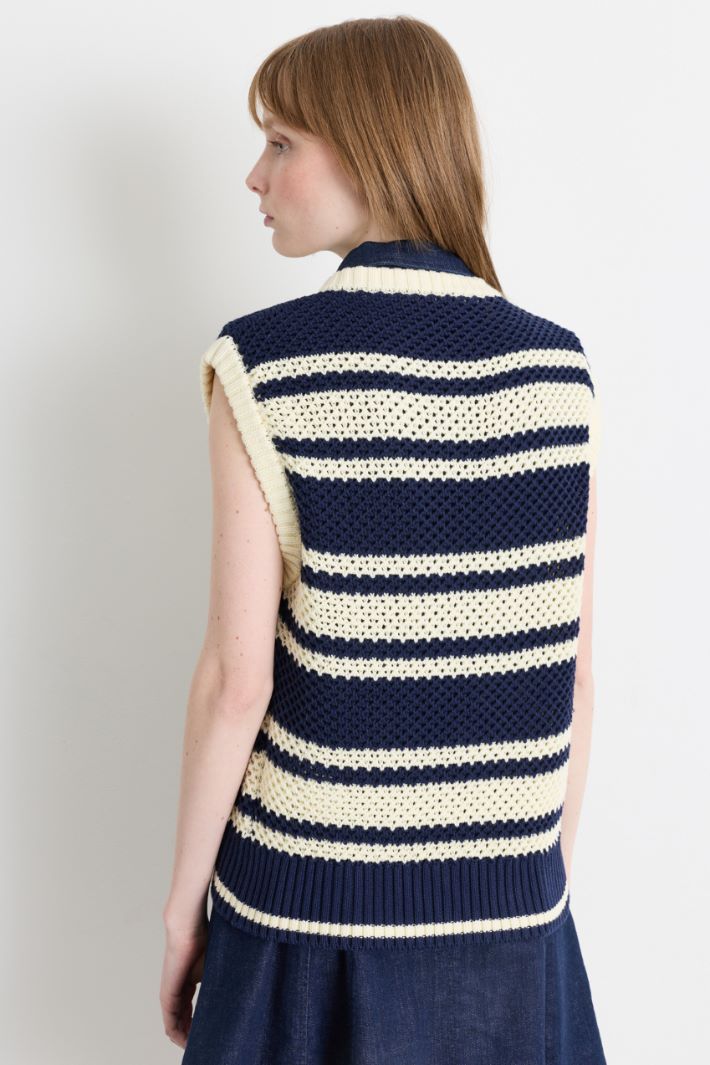 Gilet en maille - BLANC BLEU - Intrend - 4