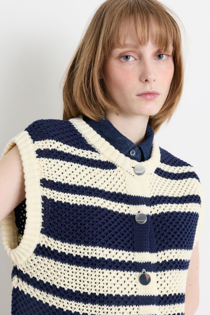Gilet en maille - BLANC BLEU - Intrend - 3