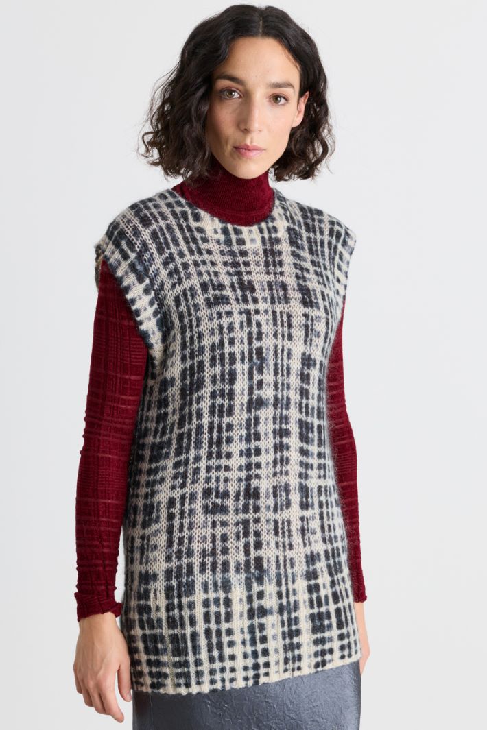 Check-Knit Gilet - WHITE BLACK - Intrend - 2