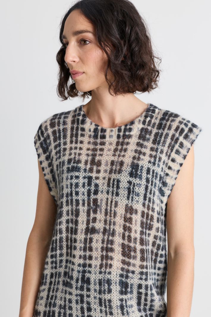 Check-Knit Gilet - WHITE BLACK - Intrend - 3