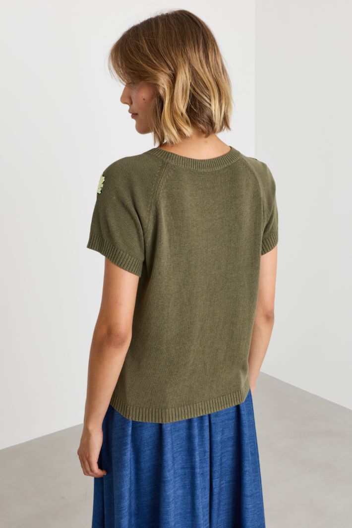 T-shirt en maille brodée - VERT - Intrend - 4