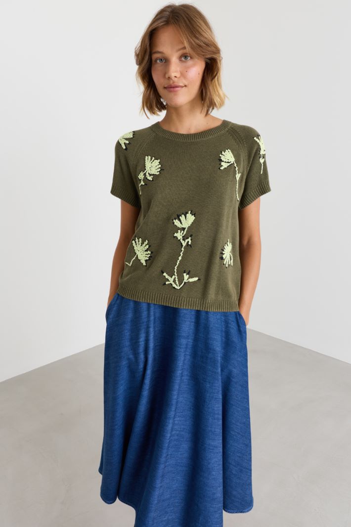 T-shirt en maille brodée - VERT - Intrend - 2
