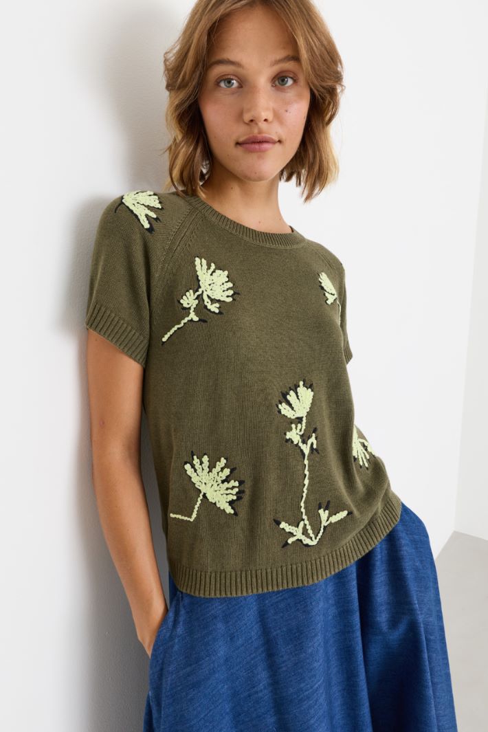 T-shirt en maille brodée - VERT - Intrend - 3