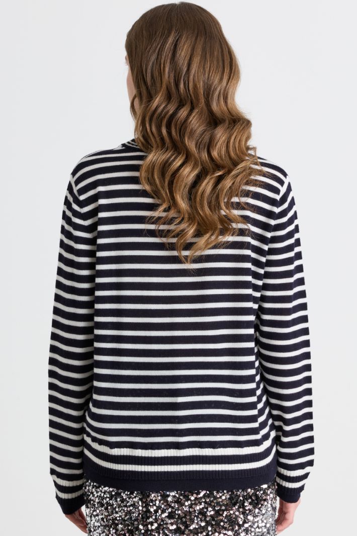 Strickpullover mit doppelten Bündchen - BLAU WEISS - Intrend - 4