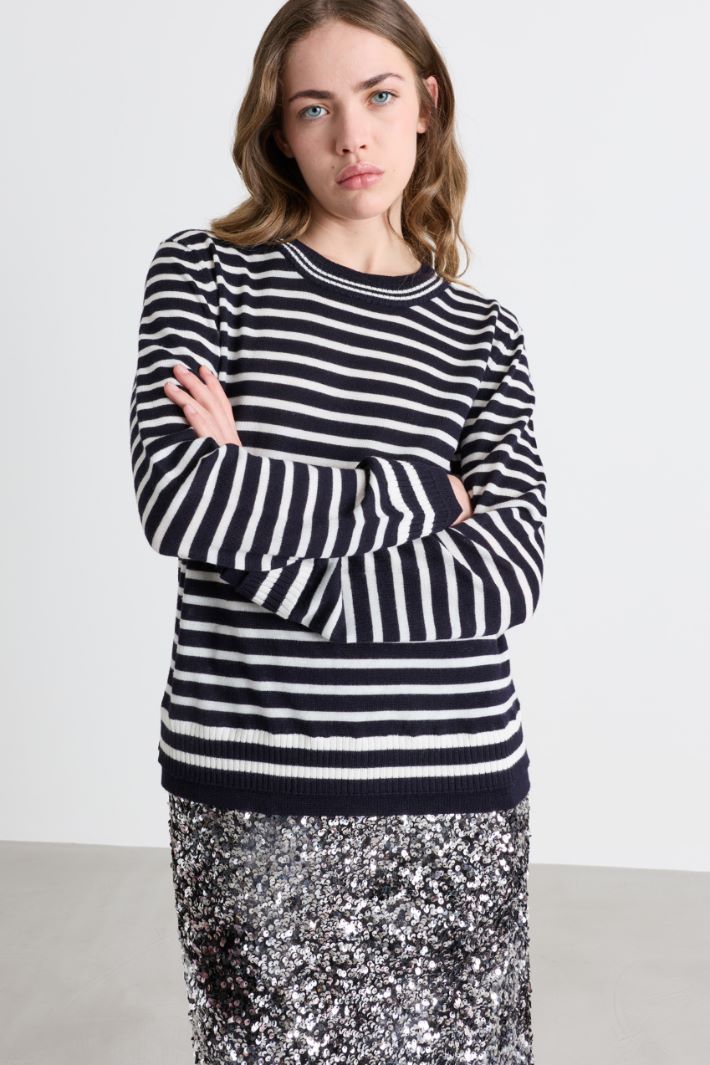 Strickpullover mit doppelten Bündchen - BLAU WEISS - Intrend - 2