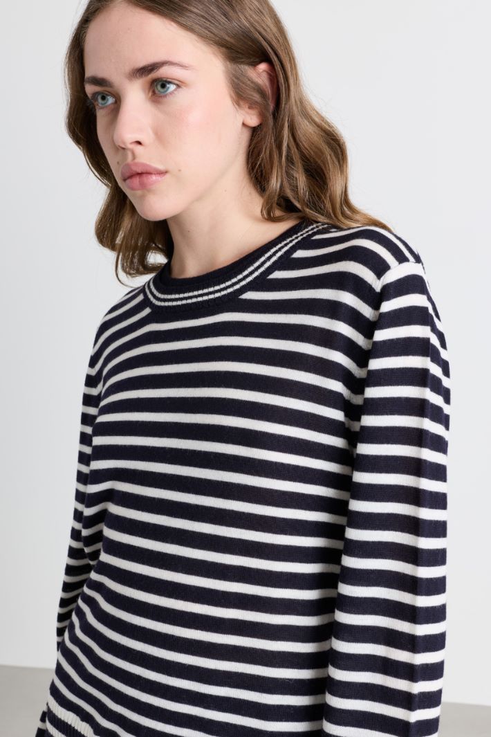 Strickpullover mit doppelten Bündchen - BLAU WEISS - Intrend - 3
