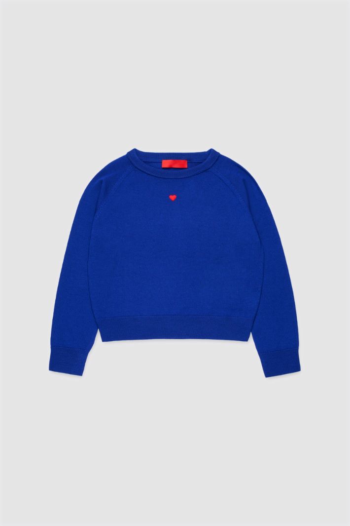 Maglia girocollo con ricamo - BLU - Intrend