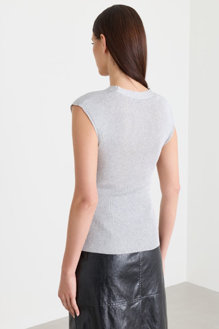 Top con dettagli a costine - GRIGIO - Intrend - 4