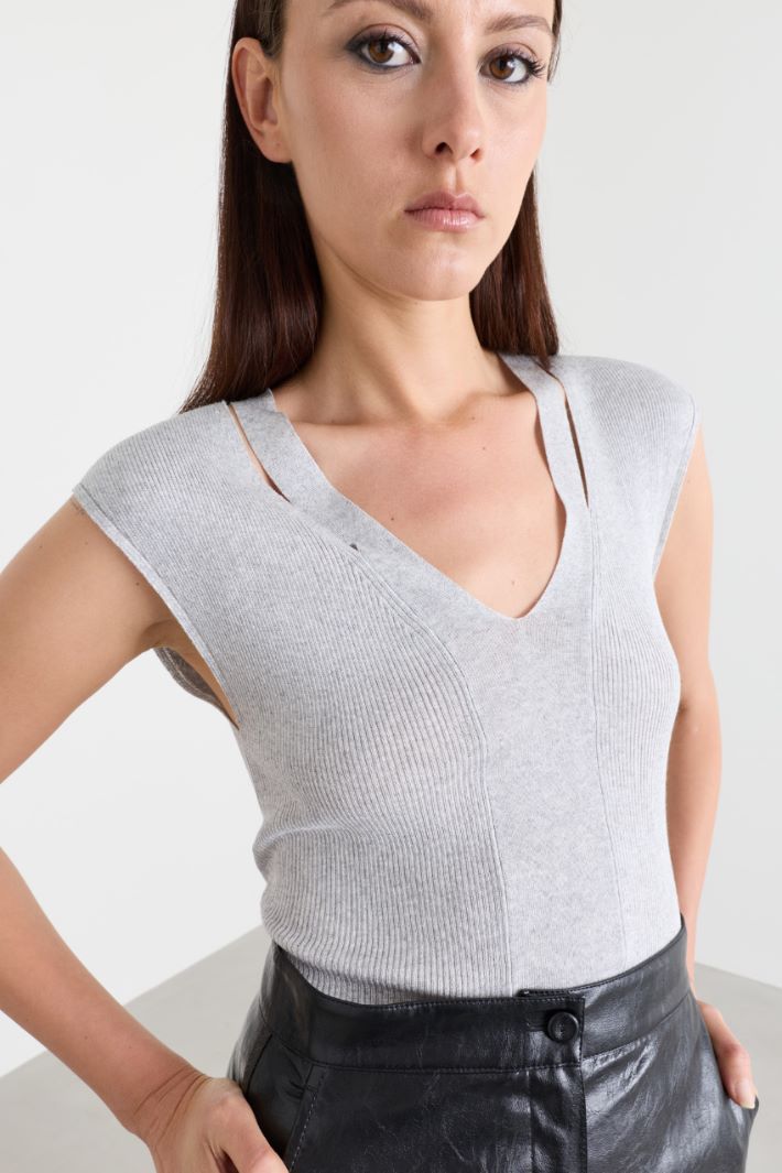 Top con dettagli a costine - GRIGIO - Intrend - 3