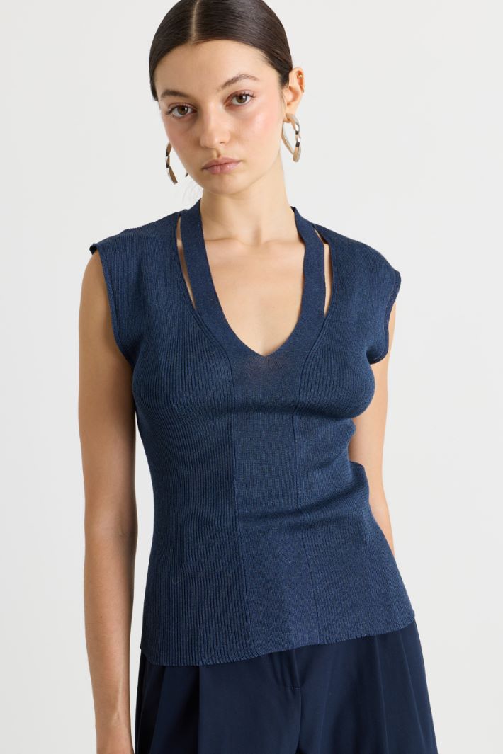 Ribbed-detail top - BLUE - Intrend - 2