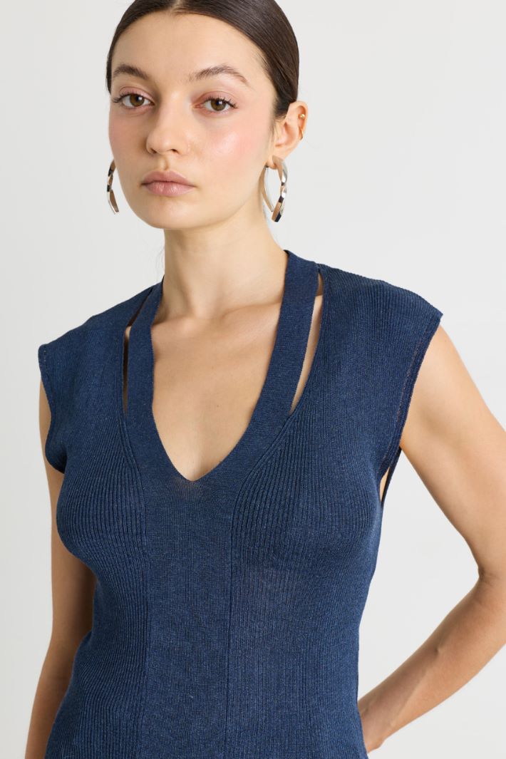 Ribbed-detail top - BLUE - Intrend - 3