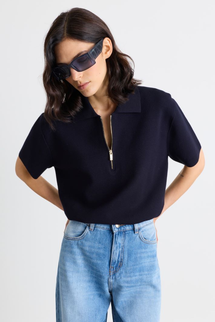 Zip-Neck Polo Shirt - BLACK - Intrend - 2