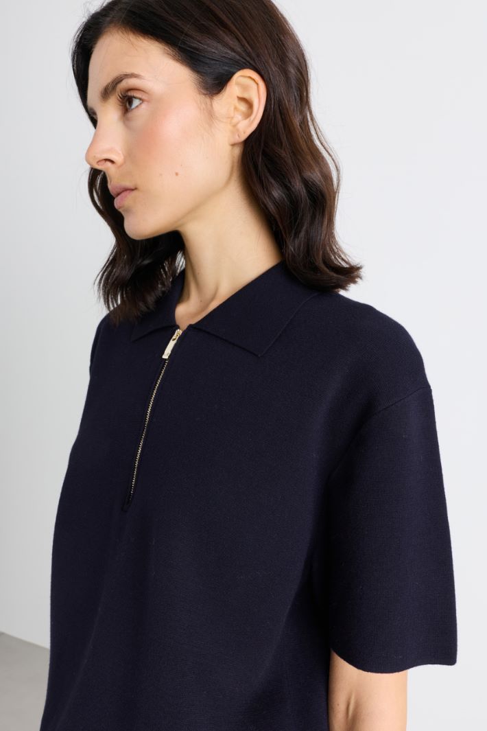 Zip-Neck Polo Shirt - BLACK - Intrend - 3