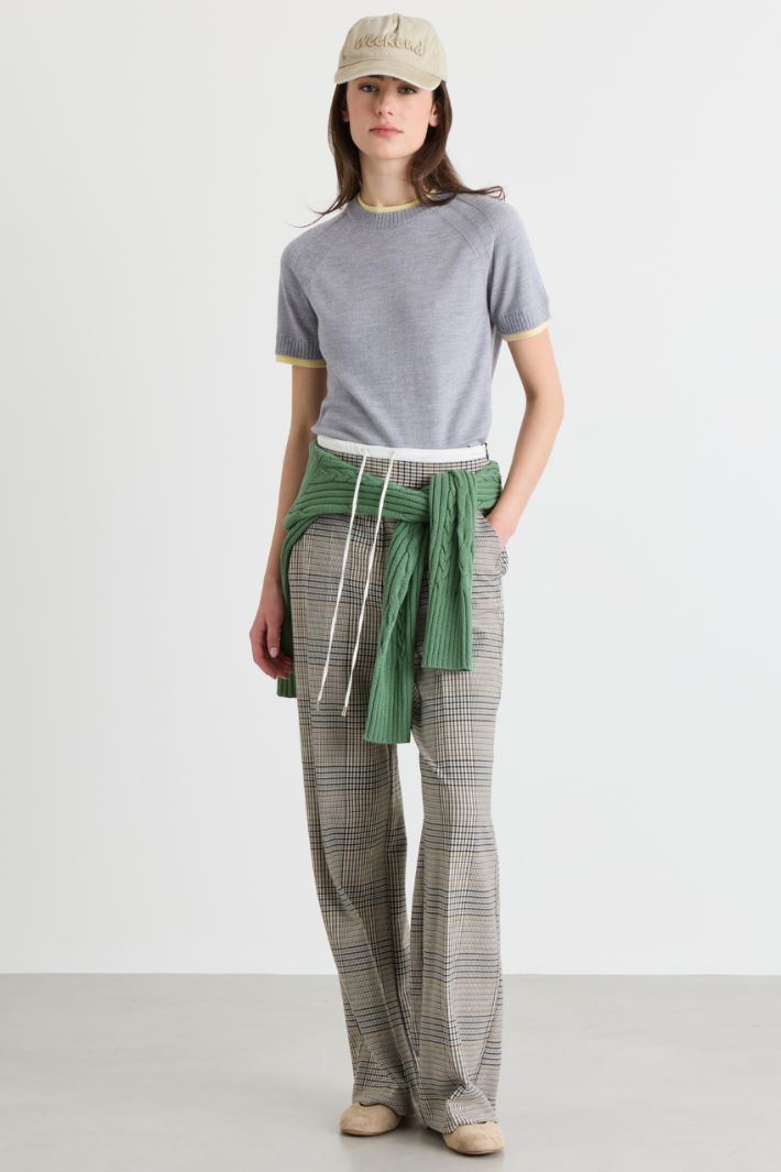 Wool T-shirt with contrast details - GRAY YELLOW - Intrend