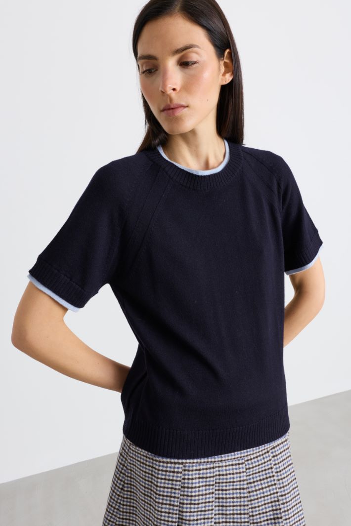 T-shirt con dettagli a contrasto - BLU AZZURRO - Intrend - 3