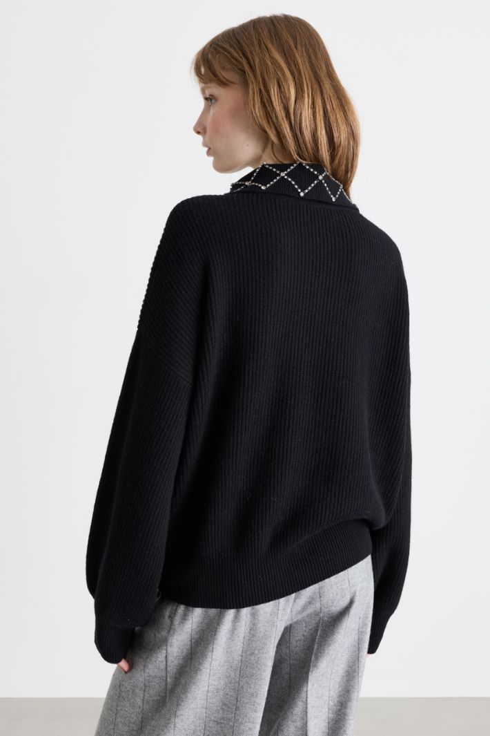 Maglia con ricami bijou - NERO  - Intrend - 4