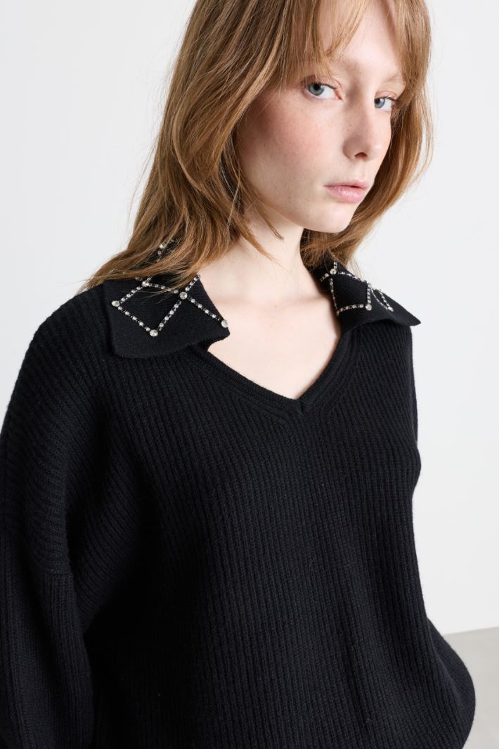 Maglia con ricami bijou - NERO  - Intrend - 3