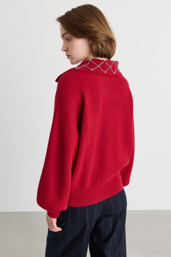 Maglia con ricami bijou - ROSSO - Intrend - 4