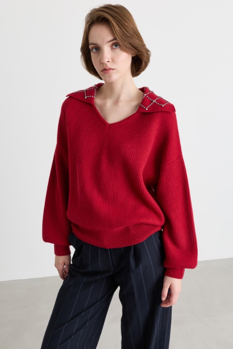 Jumper with jewelled embroidery - Intrend
