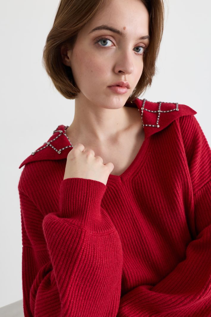 Maglia con ricami bijou - ROSSO - Intrend - 3