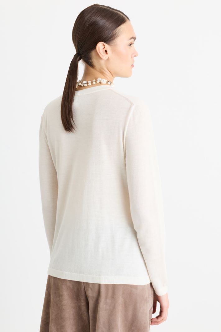 Maglia girocollo in filato rasato - BIANCO - Intrend - 4