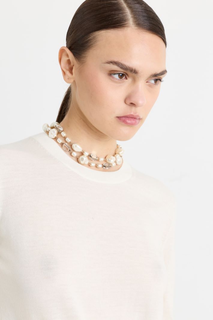 Maglia girocollo in filato rasato - BIANCO - Intrend - 3