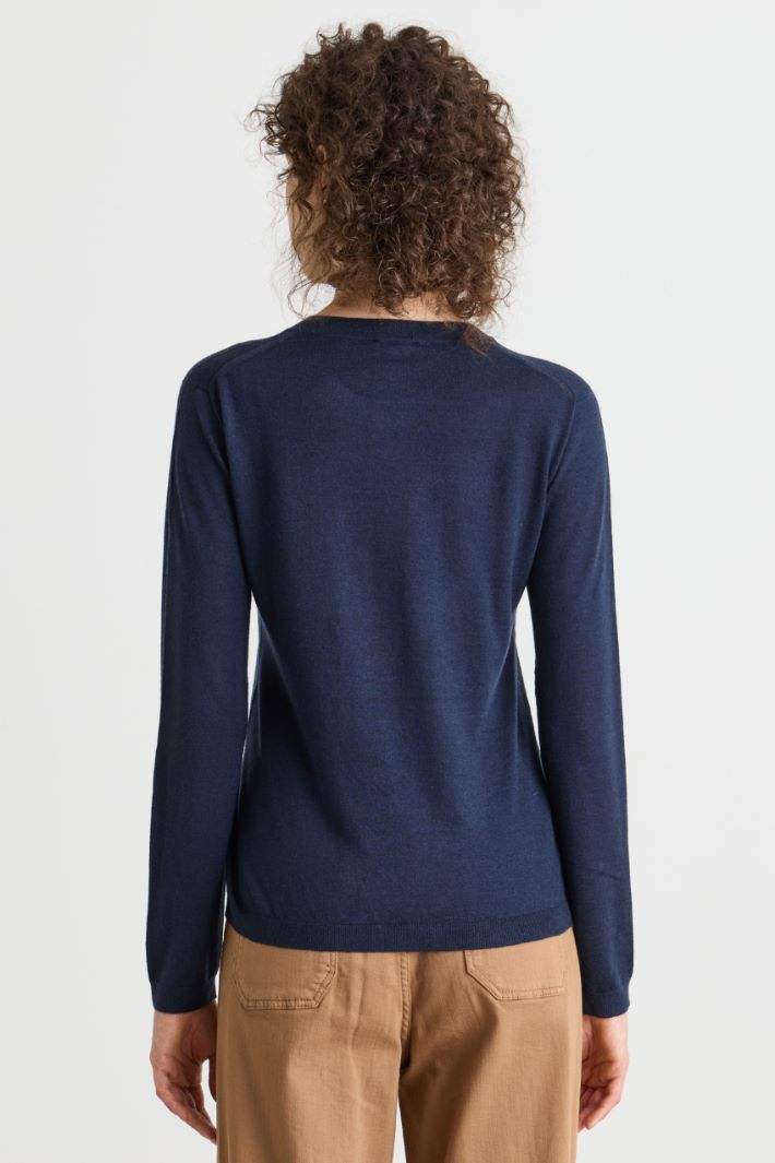 Maglia girocollo in filato rasato - BLU - Intrend - 4