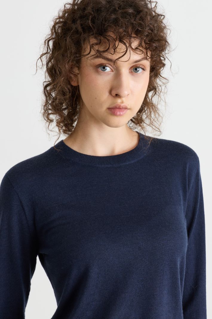 Maglia girocollo in filato rasato - BLU - Intrend - 3