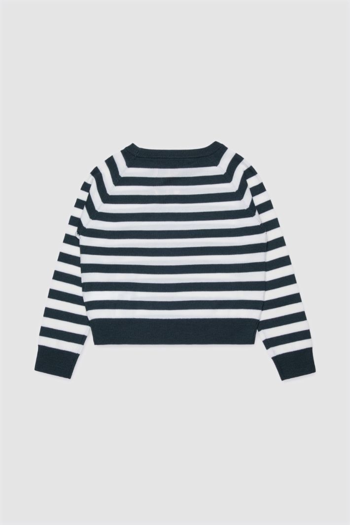 Embroidered Crew-Neck Jumper - BLUE WHITE - Intrend - 2