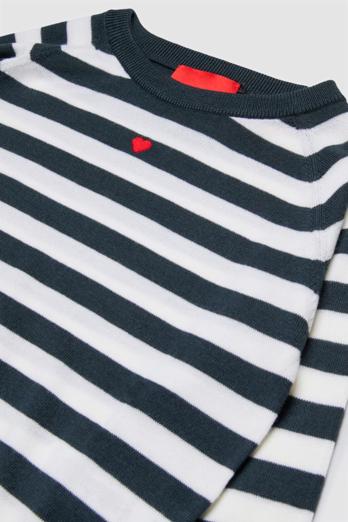 Embroidered Crew-Neck Jumper - BLUE WHITE - Intrend - 3