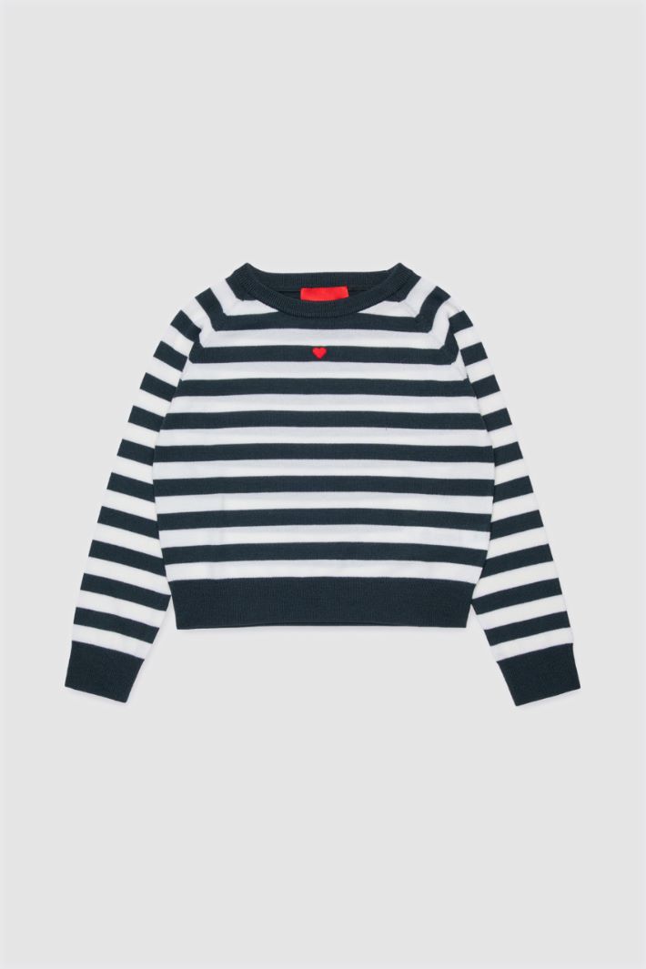 Embroidered Crew-Neck Jumper - BLUE WHITE - Intrend