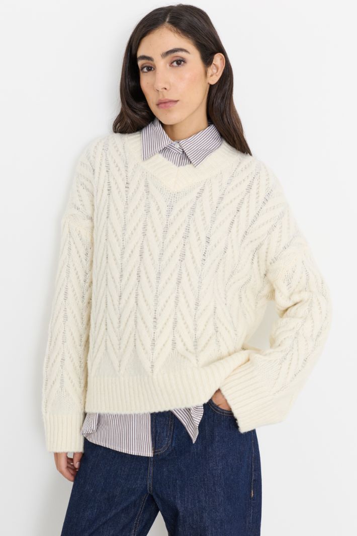 Chevron-Pullover - WEISS - Intrend - 2