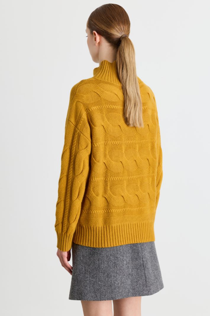 Pullover mit Zopfstrickmuster - GELB - Intrend - 4
