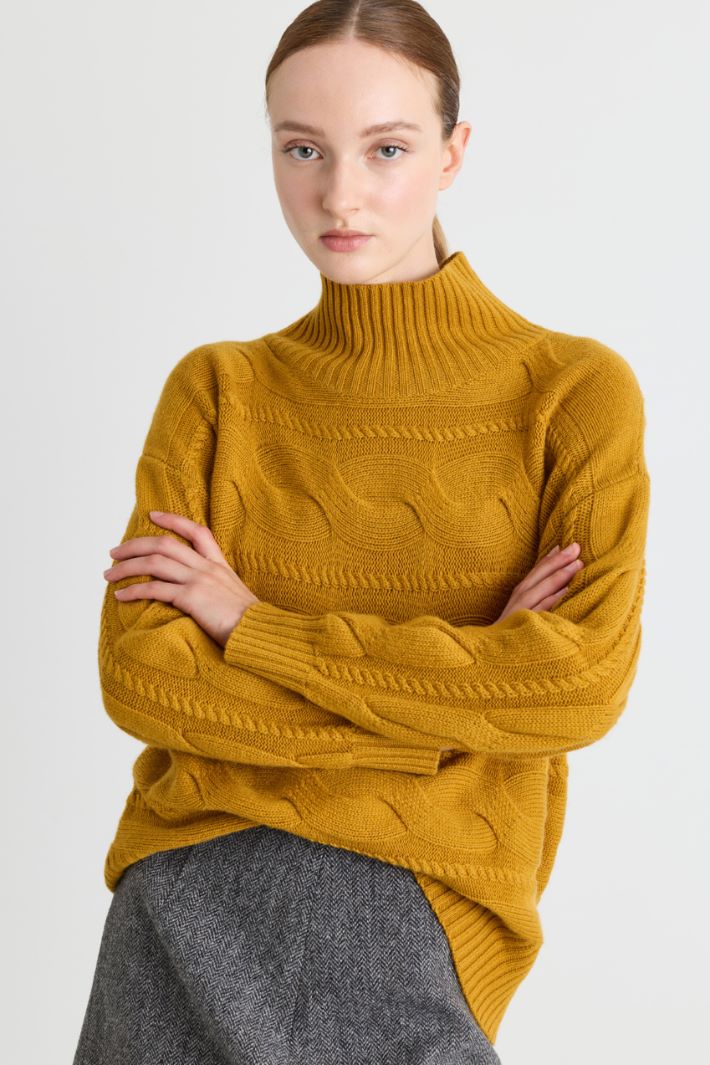 Pullover mit Zopfstrickmuster - GELB - Intrend - 3