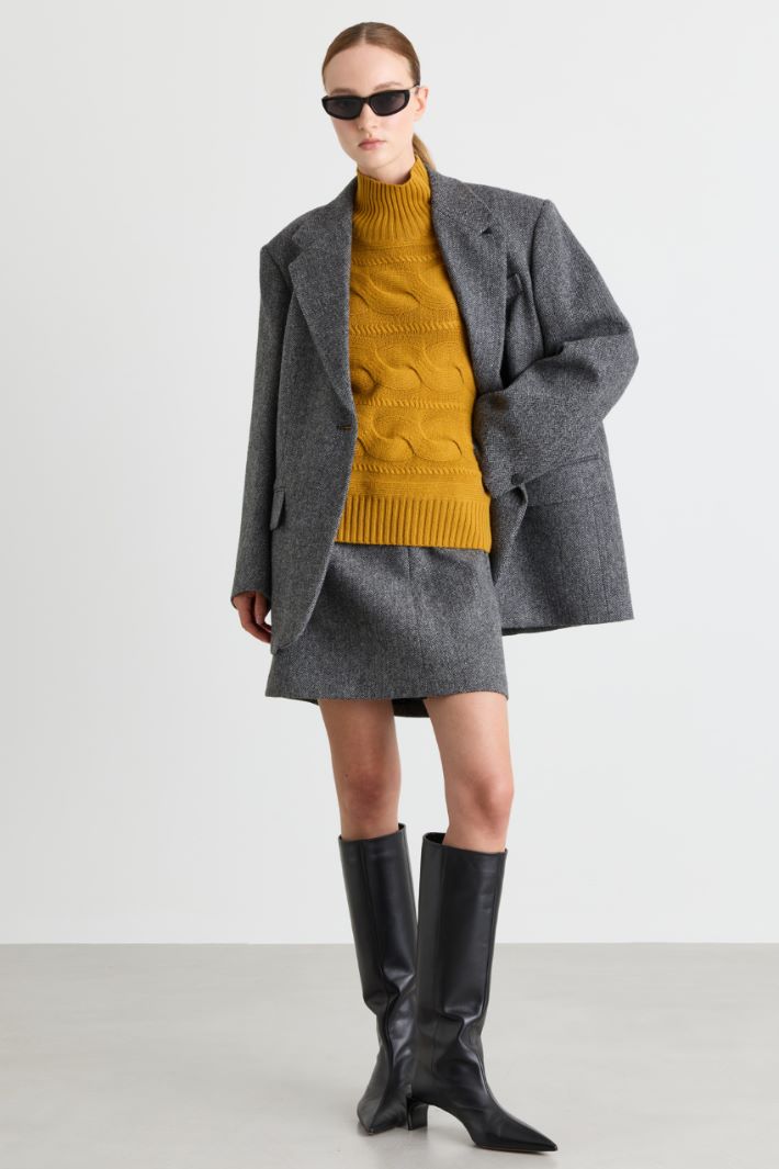 Pullover mit Zopfstrickmuster - GELB - Intrend