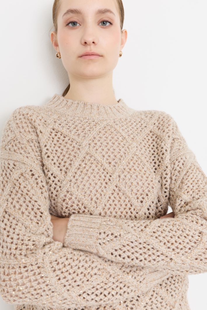 Maglia boxy con paillettes - BEIGE - Intrend - 3