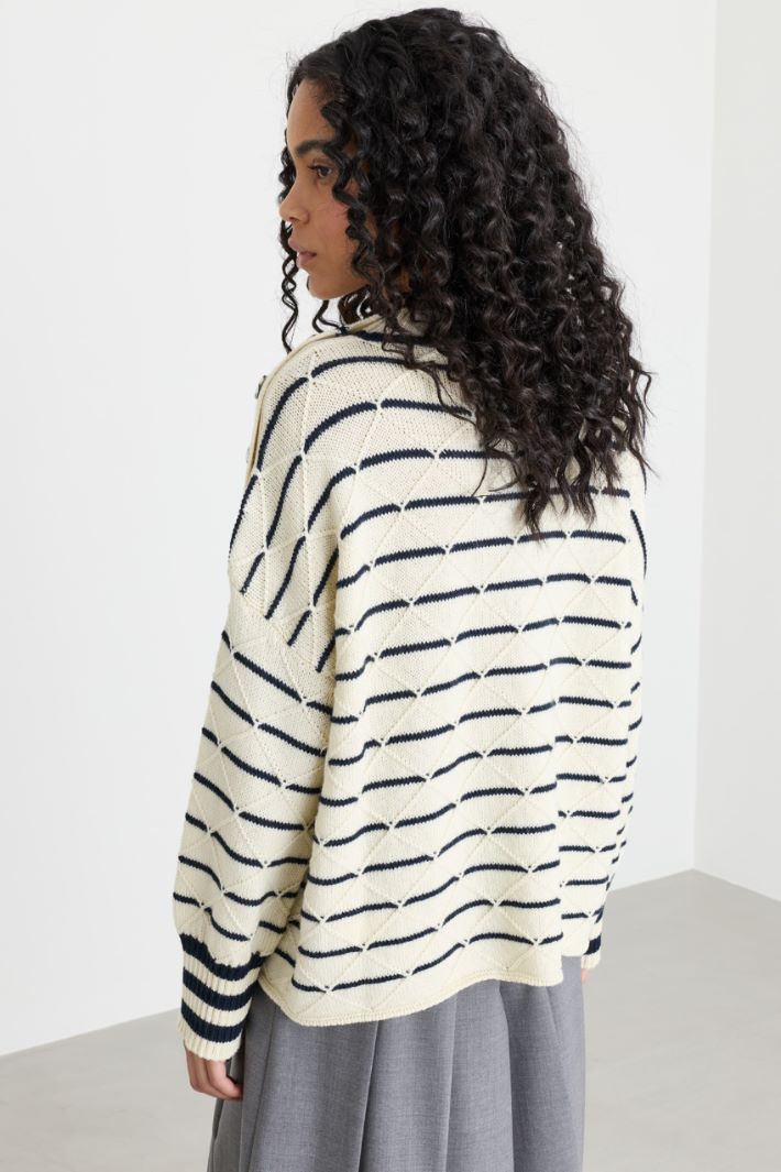 Diamond-knit striped marinière jumper - WHITE BLACK - Intrend - 4