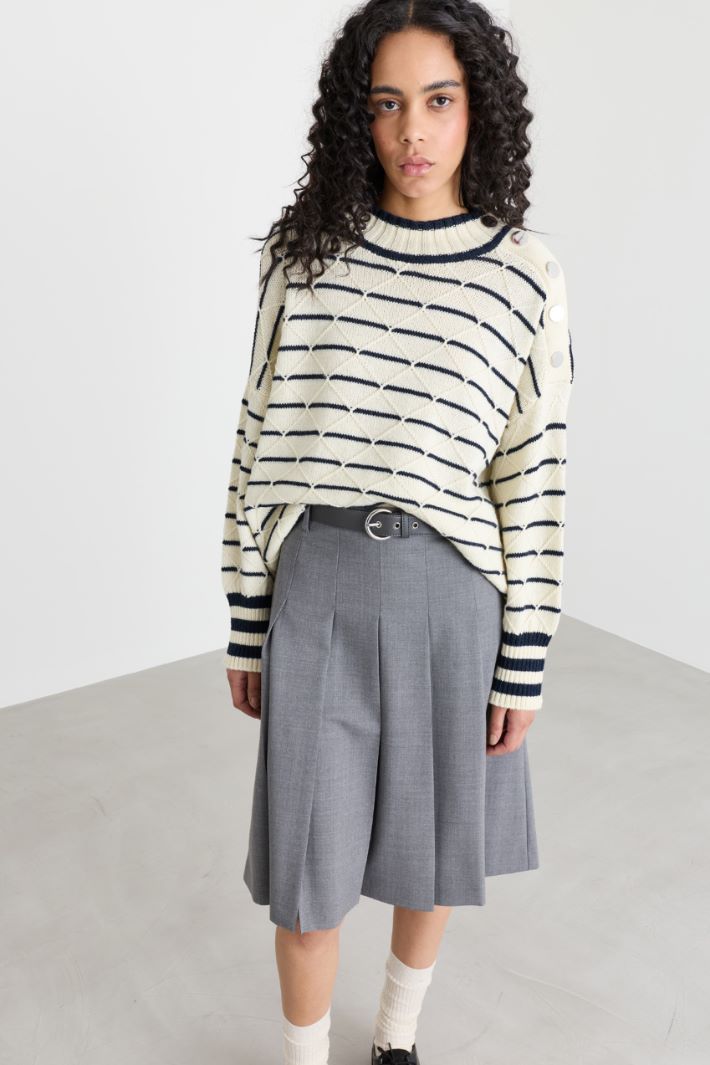 Diamond-knit striped marinière jumper - WHITE BLACK - Intrend - 2