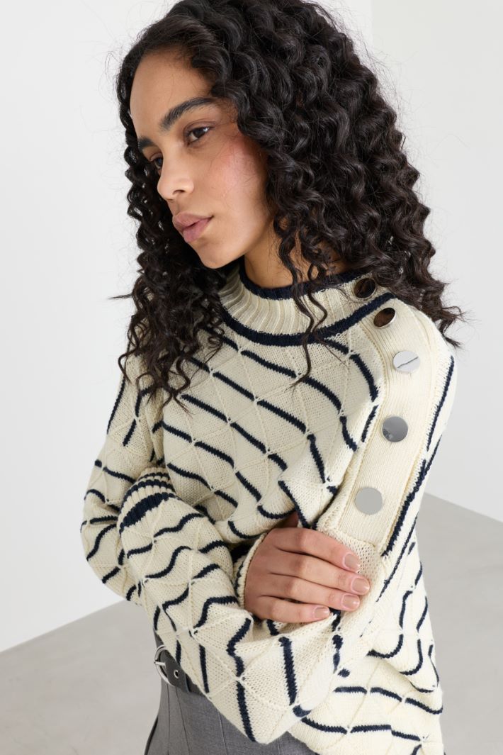 Diamond-knit striped marinière jumper - WHITE BLACK - Intrend - 3