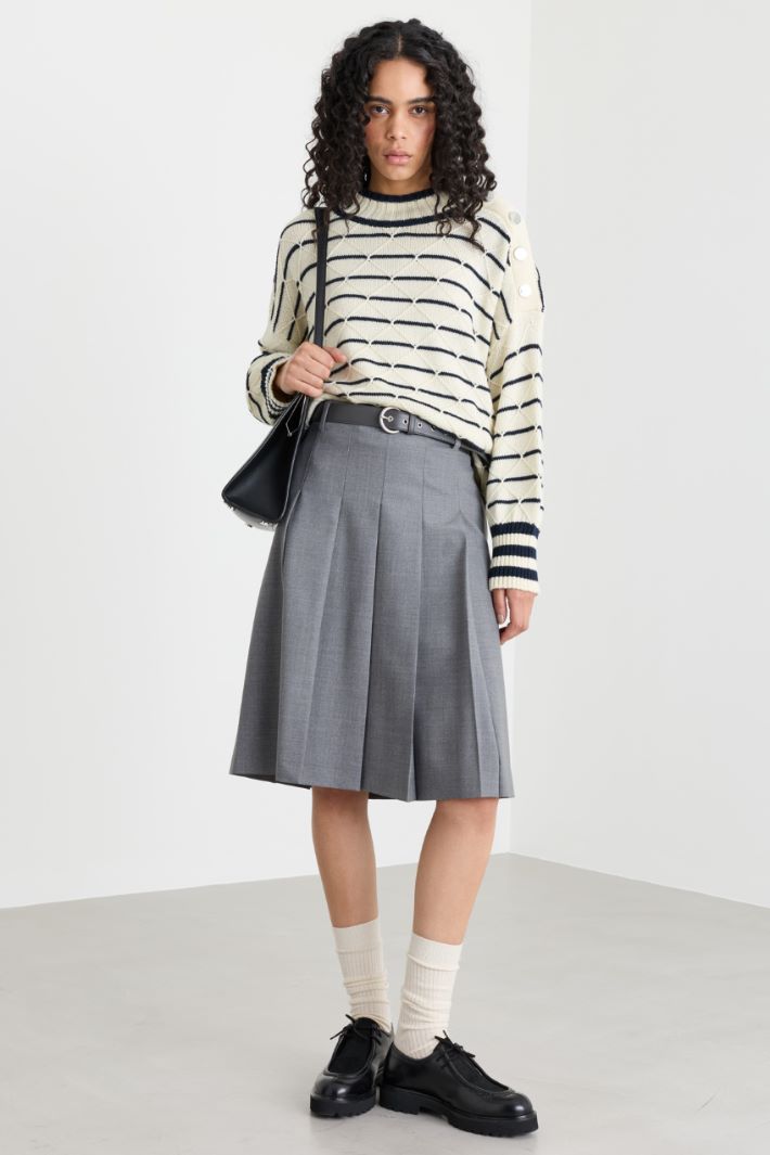 Diamond-knit striped marinière jumper - WHITE BLACK - Intrend